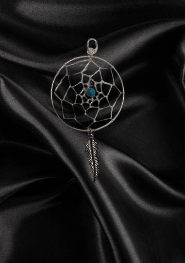 Sterling Silver Dreamcatcher Pendant with Turquoise Bead